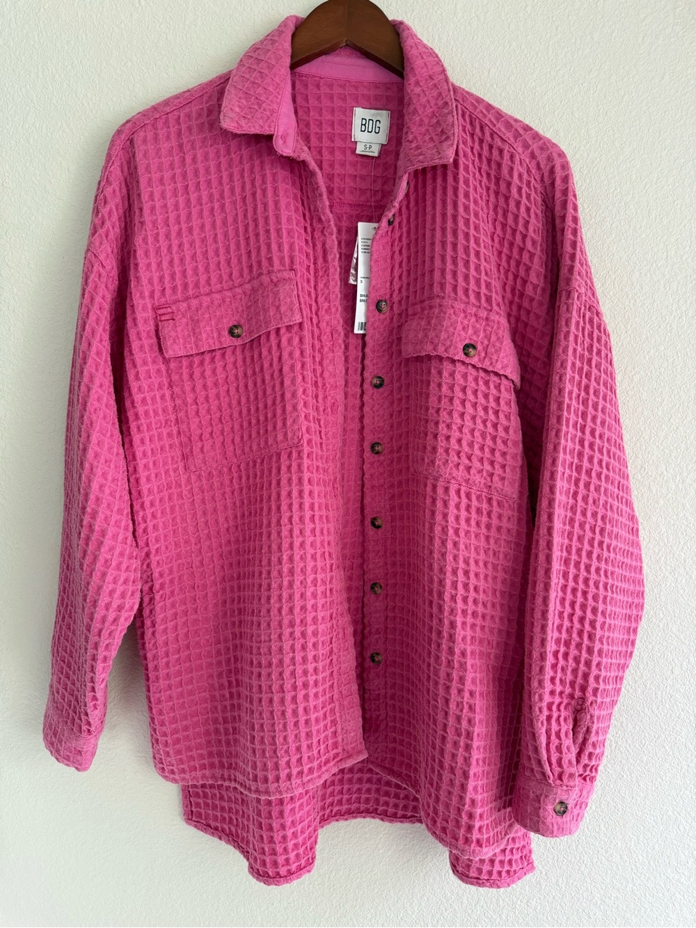 BDG (Urban Outfitters) Stanley Washed Pink Waffle Button-Down Oversized Shirt S